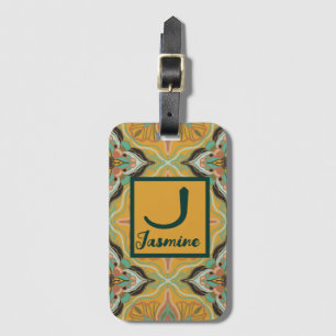 Watercolor Moroccan Yellow Floral Personalized Luggage Tag