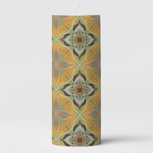Watercolor Moroccan Yellow Floral Tile Pillar Candle
