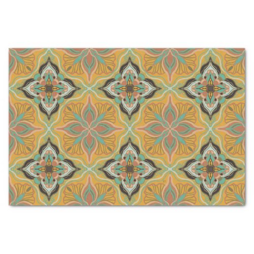 Watercolor Moroccan Yellow Floral Tile  Tissue Paper