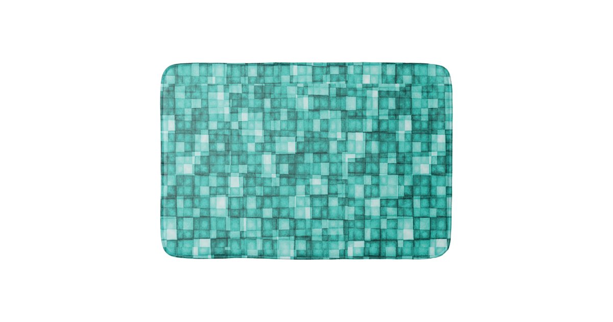 Watercolor Mosaic Tiles Shades Of Turquoise Bathroom Mat Zazzle Com