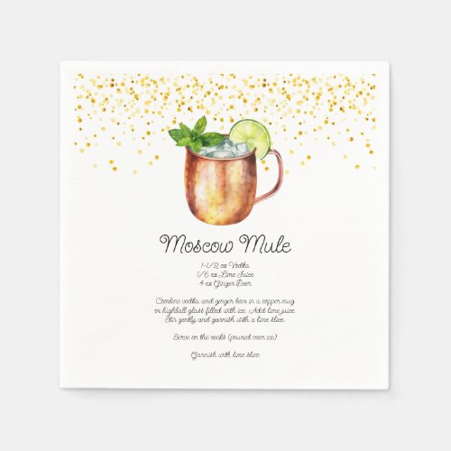 Watercolor Moscow Mule Custom Cocktail Recipe Napkins