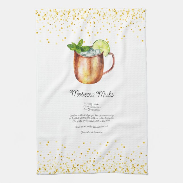 Watercolor Moscow Mule Custom Drink Recipe Kitchen Towel (Vertical)