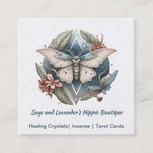 Watercolor Moth and Flowers Square Business Card