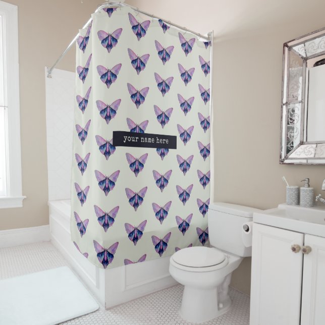 Watercolor Moth | Custom name Shower Curtain (In Situ)