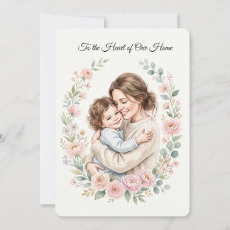 Watercolor Mother and Child Hug with Floral Wreath Invitation