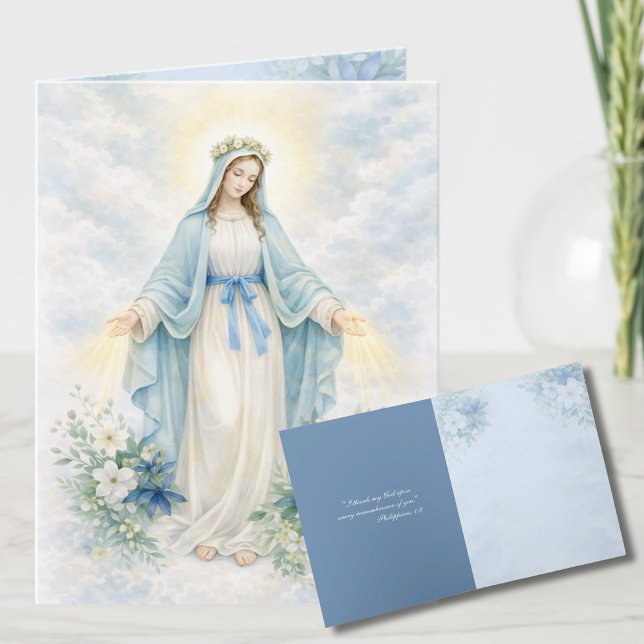Watercolor Mother Mary Religious Catholic Floral  Holiday Card (Creator Uploaded)
