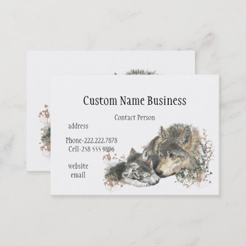 Watercolor Mother or Father Wolf with Cubs Business Card