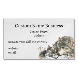 Watercolor Mother or Father Wolf with Cubs Business Card Magnet