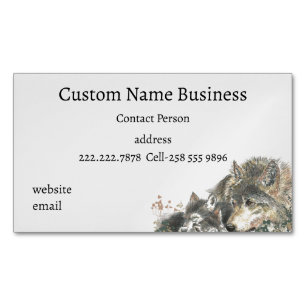 Watercolor Mother or Father Wolf with Cubs Business Card Magnet