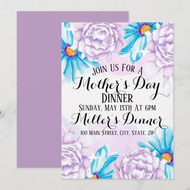 Watercolor Mother’s Day Dinner Invitation Card (Front/Back)