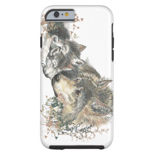 Watercolor Mother Wolf  Cubs Animal Art Tough iPhone 6 Case