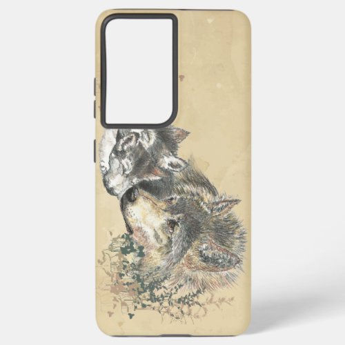 Watercolor Mother Wolf  Cubs Animal Art   Samsung Galaxy S21 Ultra Case