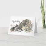 Watercolor Mother Wolf & Cubs Mom Happy Birthday Card<br><div class="desc">Watercolor Wolf Parent with Cub,  Mom or Dad gift Mother or Father lovingly watching over sleeping babies perfect for the parent who loves wolves,  for the new parent,  for the parent you appreciate,  or for those who have twins as there are two cubs. Happy Birthday Mom</div>
