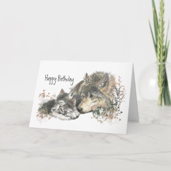 Watercolor Mother Wolf & Cubs Mom Happy Birthday Card by countrymousestudio at Zazzle