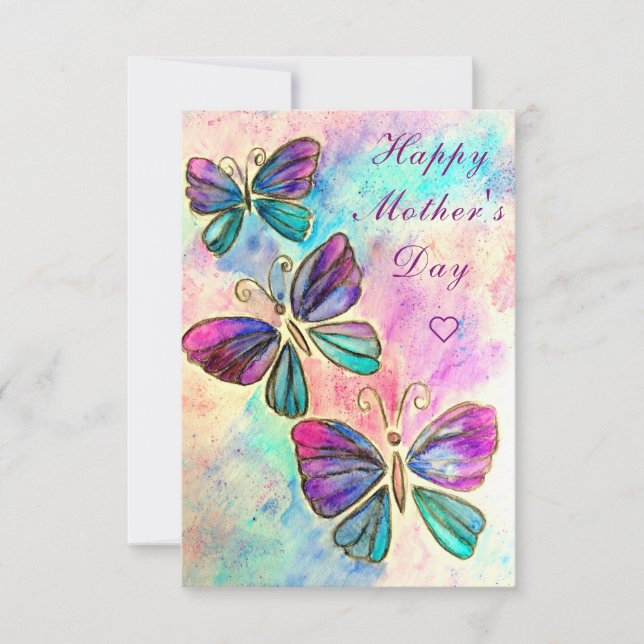Watercolor Mother's Day Card with Butterflies (Front)