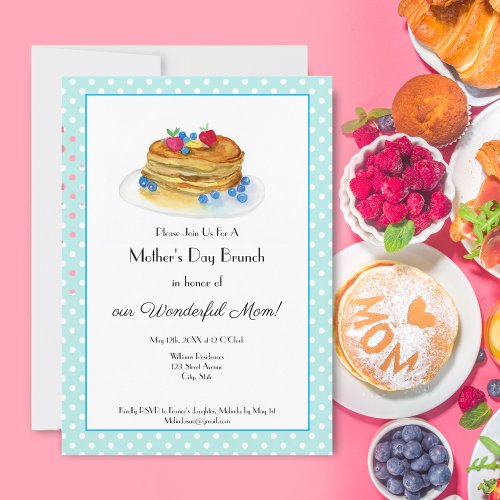 Watercolor Mothers Day Pancake Brunch Party Invitation