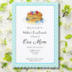 Watercolor Mother's Day Pancake Brunch Party Invitation
