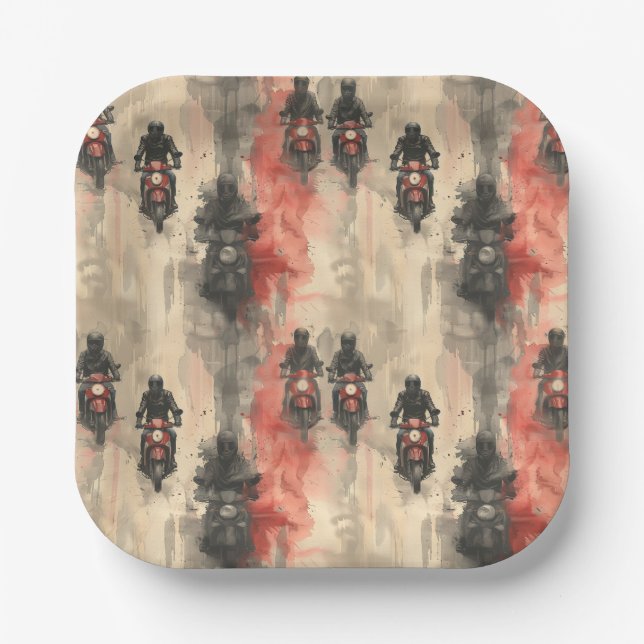 Watercolor motorcycles, bikers, racing, motorcycli paper plates (Front)