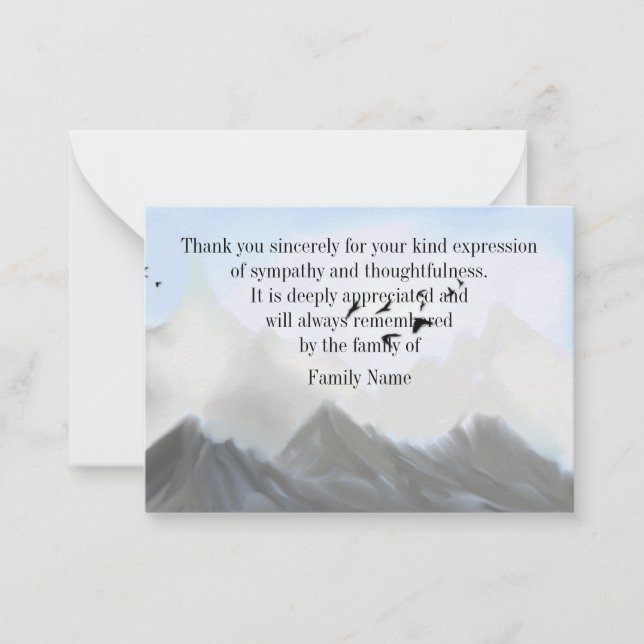 Watercolor Mountain After Funeral Thank You Cards (Front)