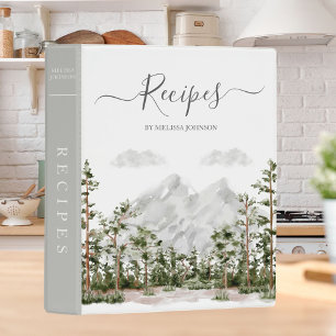 Watercolor Mountain and Forest Cookbook Recipe Mini Binder