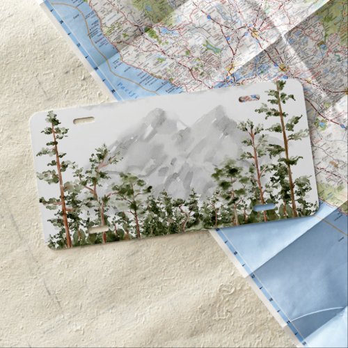 Watercolor Mountain and Forest License Plate