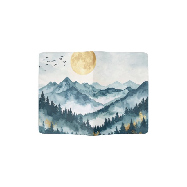 Watercolor Mountain and Forest Passport Holder (Opened)