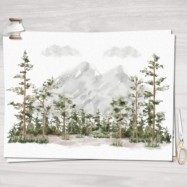Watercolor Mountain and Forest Tissue Paper (In situ)