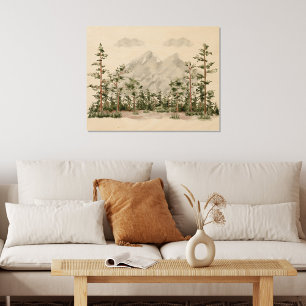 Watercolor Mountain and Forest Wood Wall Art