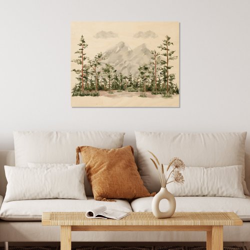 Watercolor Mountain and Forest Wood Wall Art