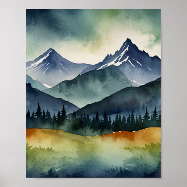 WATERCOLOR MOUNTAIN ART POSTER (Front)