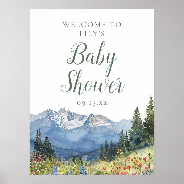Watercolor Mountain Baby Shower Welcome Sign (Front)