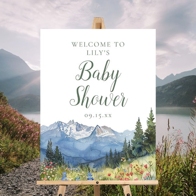 Watercolor Mountain Baby Shower Welcome Sign (Watercolor Mountain Baby Shower Welcome Sign)