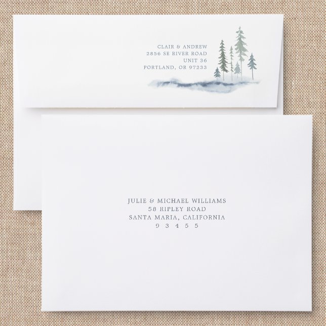 Watercolor Mountain Back Addressed Envelopes (Linen)