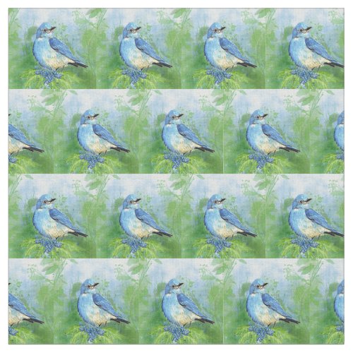 Watercolor Mountain Bluebird Bird Nature Art Fabric