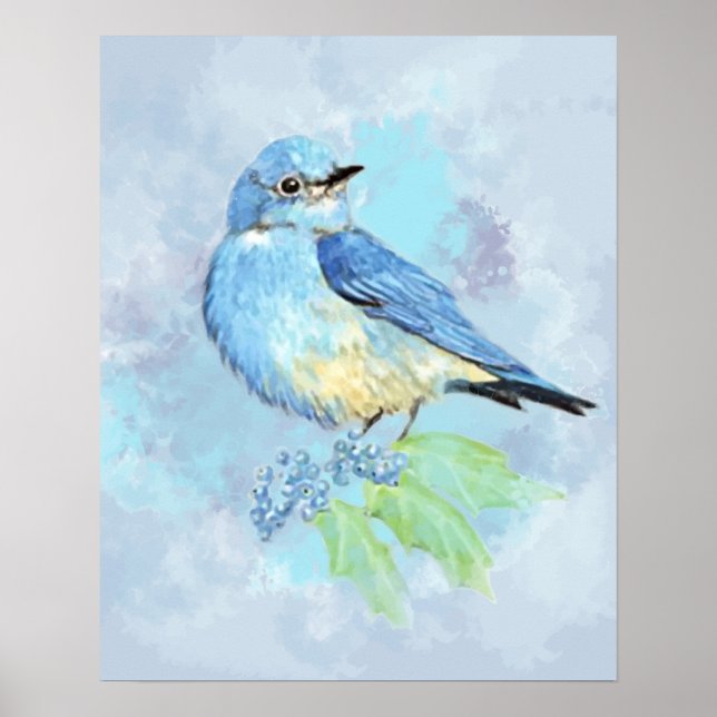Watercolor Mountain Bluebird Bird Nature Art Poster (Front)