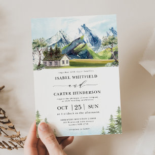 Watercolor Mountain Boho Forest Wedding Invitation