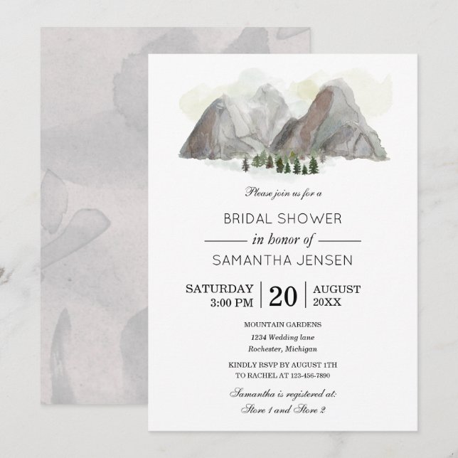 watercolor mountain bridal shower invitation (Front/Back)