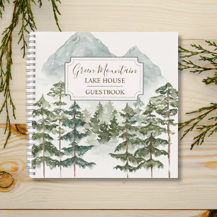 Watercolor Mountain Cabin Lake House Guestbook Notebook