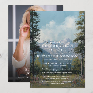 Watercolor Mountain Celebration of Life Photo Invitation