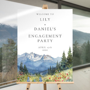 Watercolor Mountain Engagement Party Welcome Sign