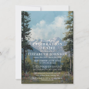 Watercolor Mountain Floral Celebration of Life Invitation
