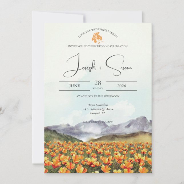 Watercolor Mountain Floral Garden Meadow Wedding Invitation (Front)