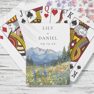 Watercolor Mountain Floral Wedding Favor Poker Cards