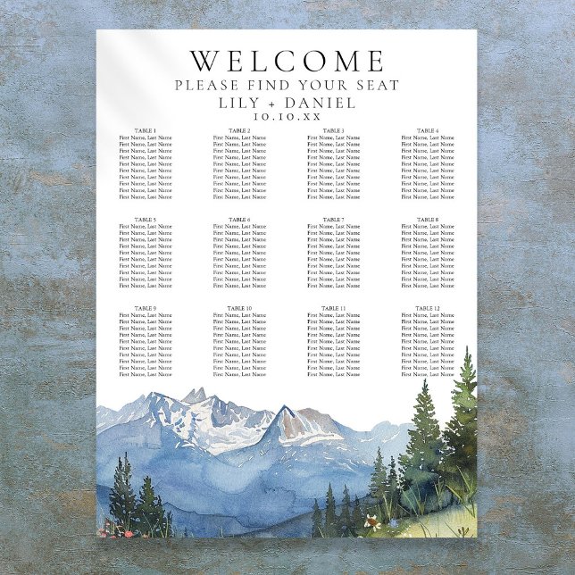 Watercolor Mountain Floral Wedding Seating Chart (Watercolor Mountain Floral Wedding Seating Chart)