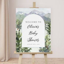 Watercolor Mountain Forest Arch Baby Shower