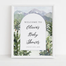 Watercolor Mountain Forest Arch Baby Shower