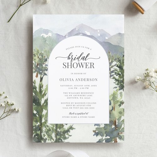 Watercolor Mountain Forest Arch Bridal Shower Invitation