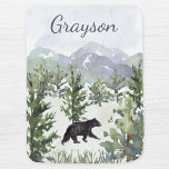 Watercolor Mountain Forest Bear Personalized Boy Baby Blanket at Zazzle