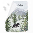 Watercolor Mountain Forest Bear Personalized Boy Baby Blanket Watercolor Mountain Forest Bear Personalized Boy Baby Blanket