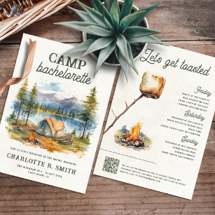 Watercolor Mountain Forest Camp Bachelorette Party Invitation